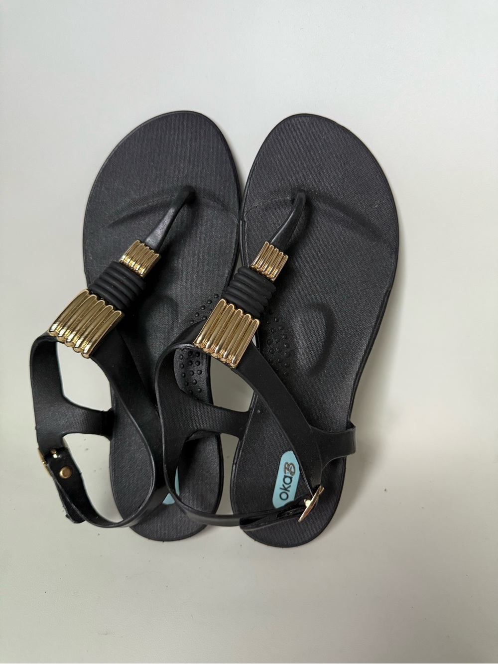 OKA b. Black Sandals with Gold Accent Hardware